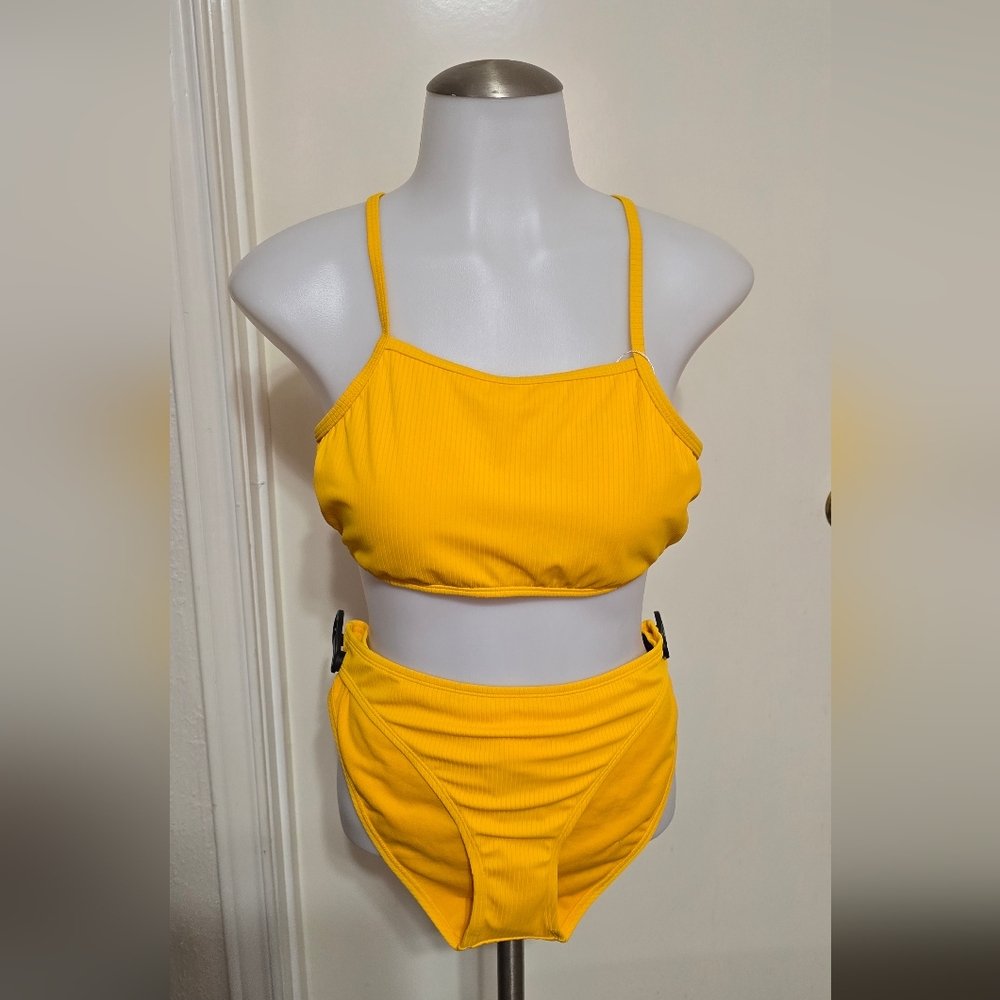 #870 Yellow Ribbed Bikini Set